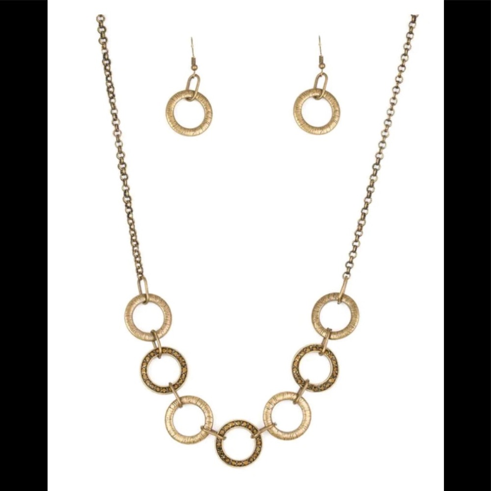 VINTAGE VAULT "MODERN DAY MADONNA" BRASS NECKLACE & EARRING SET